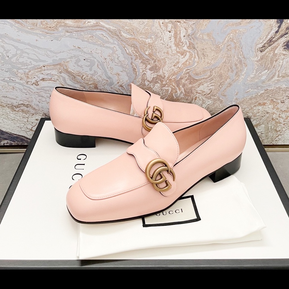 New! Gucci GG Marmont Malaga Kid Pink Leather Womens Loafers - Picture 5 of 10